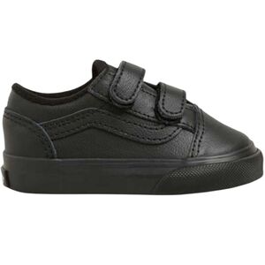 Vans Kids Leather Velcro Old Skool V Sneakers In Classic Tumble Black Mono